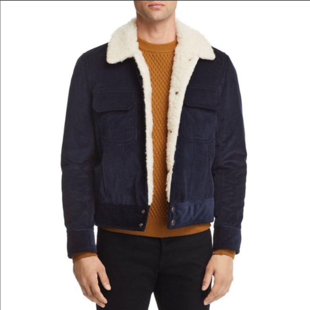 Sandro Navy Corduroy Shearling Trucker Jacket